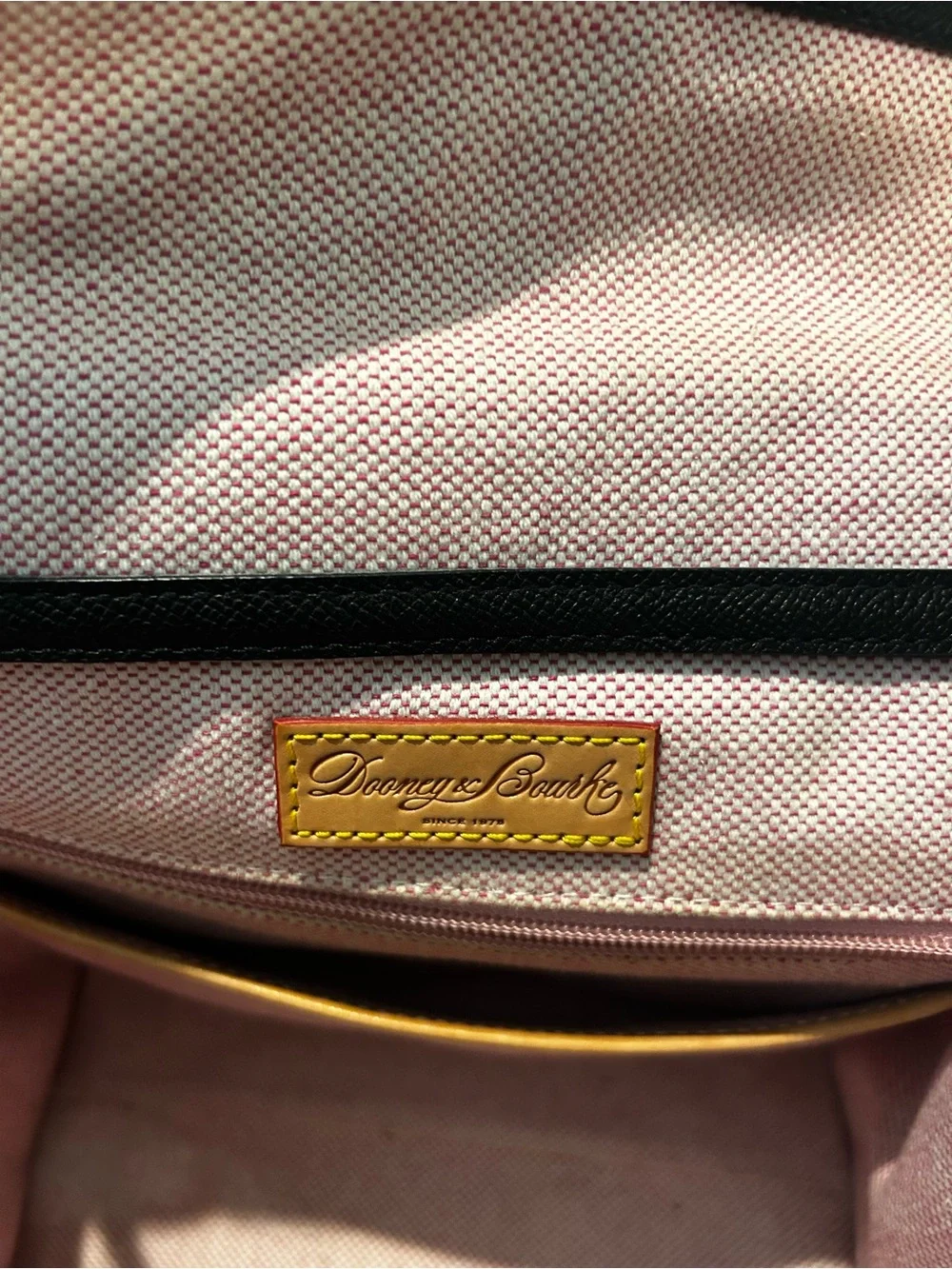 Dooney and Bourke Black Leather Satchel with Tan Leather Handles and Key Fob